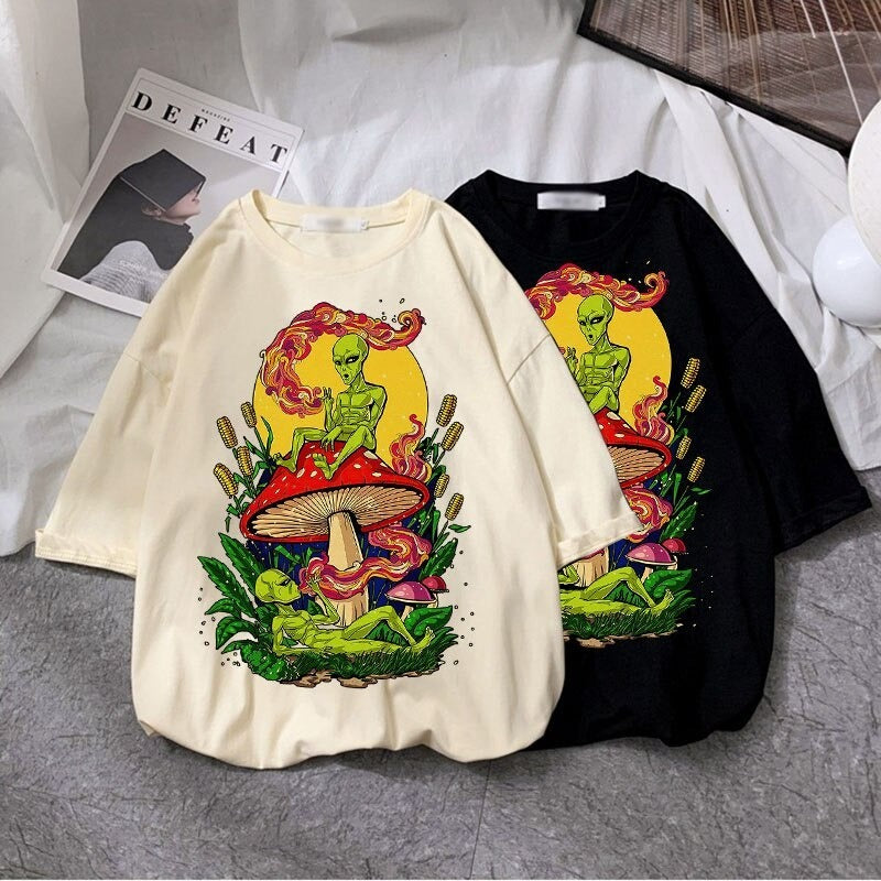 Cogumelo Escuro Gollum Camiseta Algodão Estampa Alucinações Harajuku Gráfica