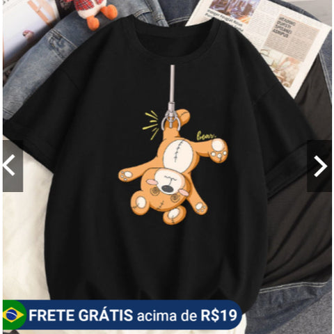 Camiseta Unissex Urso Maquina de Brinquedos Algodão Alta Qualidade