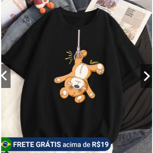 Camiseta Unissex Urso Maquina de Brinquedos Algodão Alta Qualidade