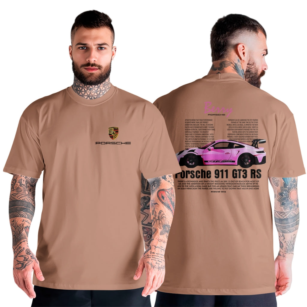 Blusa Masculina Algodão Unissex Streetwear Oversized Moderna Carro de Luxo 911 GT3 RS Rosa