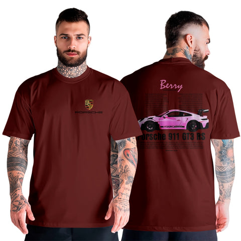 Blusa Masculina Algodão Unissex Streetwear Oversized Moderna Carro de Luxo 911 GT3 RS Rosa