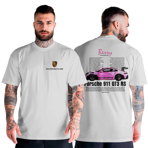 Blusa Masculina Algodão Unissex Streetwear Oversized Moderna Carro de Luxo 911 GT3 RS Rosa
