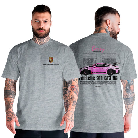 Blusa Masculina Algodão Unissex Streetwear Oversized Moderna Carro de Luxo 911 GT3 RS Rosa