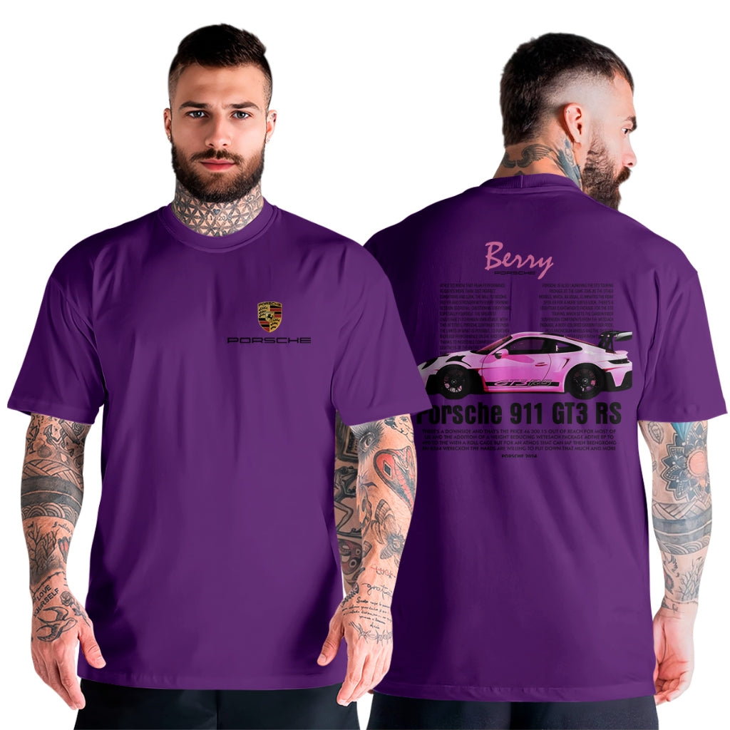 Blusa Masculina Algodão Unissex Streetwear Oversized Moderna Carro de Luxo 911 GT3 RS Rosa