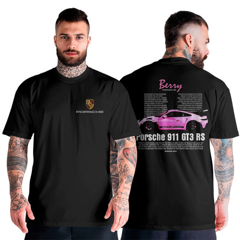 Blusa Masculina Algodão Unissex Streetwear Oversized Moderna Carro de Luxo 911 GT3 RS Rosa