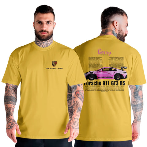 Blusa Masculina Algodão Unissex Streetwear Oversized Moderna Carro de Luxo 911 GT3 RS Rosa