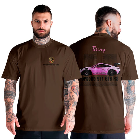 Blusa Masculina Algodão Unissex Streetwear Oversized Moderna Carro de Luxo 911 GT3 RS Rosa