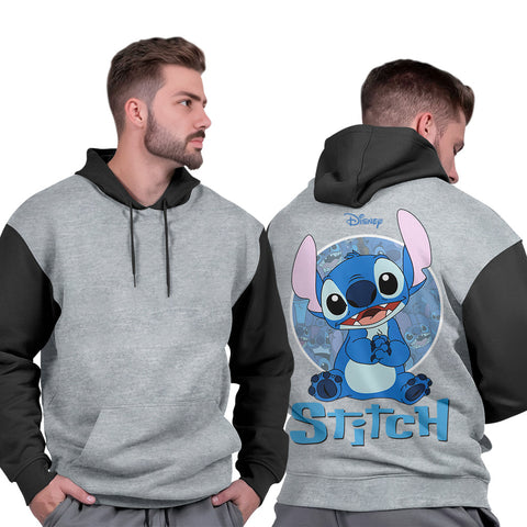 Blusão Moletom Masculino Canguru Preto Grosso Confortável Stitch
