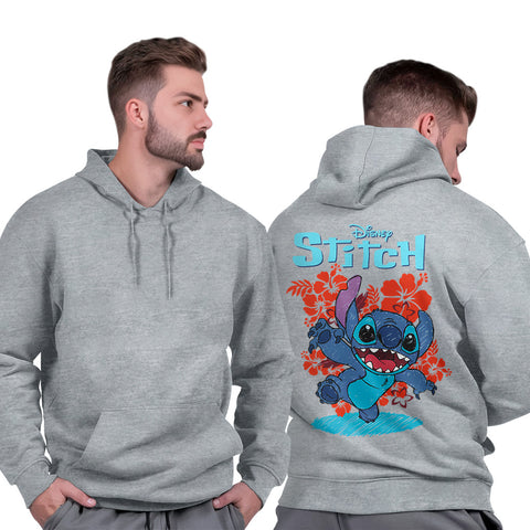 Blusa Moletom Unissex Capuz Estampa Liso Flanelado Confortável Stitch