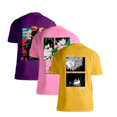 Kit Camiseta Masculina Algodão Penteado Manga Curta Casual Boku no Hero