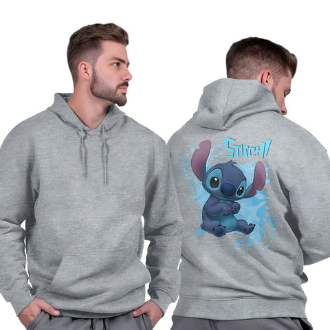 Blusão Moletom Masculino Canguru Preto Algodão Flanelado Quente Stitch