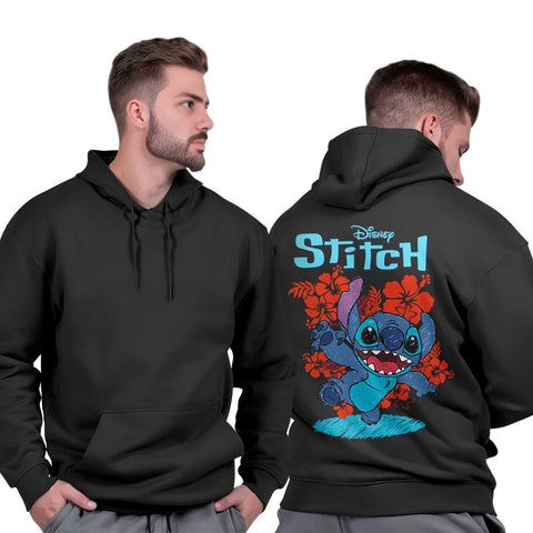 Blusa Moletom Unissex Capuz Estampa Liso Flanelado Confortável Stitch