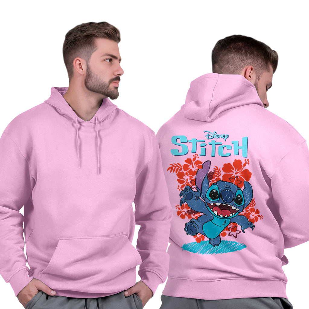 Blusa Moletom Unissex Capuz Estampa Liso Flanelado Confortável Stitch