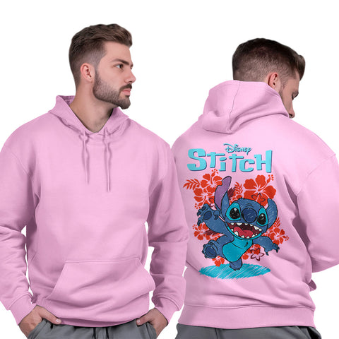 Blusa Moletom Unissex Capuz Estampa Liso Flanelado Confortável Stitch