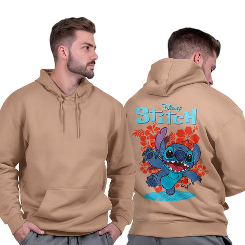 Blusa Moletom Unissex Capuz Estampa Liso Flanelado Confortável Stitch