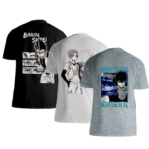 Kit Camiseta Masculina 3 Peças Algodão Conforto Casual Blue Lock