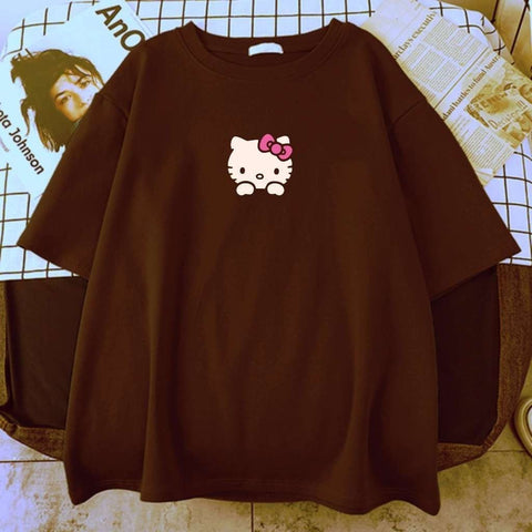 Camisa Anime Kitty Oversized Masculina Estilo Japonesa Casual Urbana